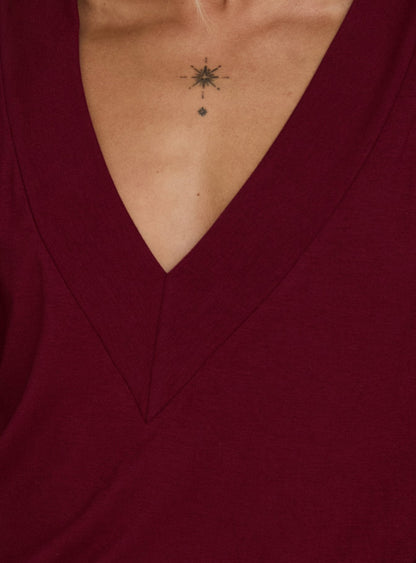 Solena Blouson V Neck Knit Mini Dress Burgundy