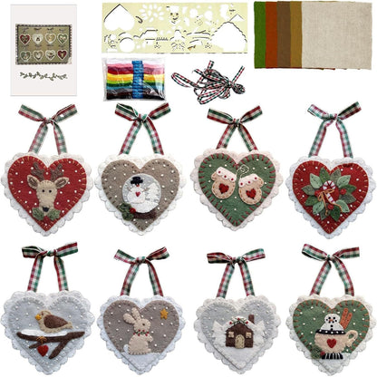 Pre-Cut Wool Blend Felt Holiday Hearts Ornament Kit