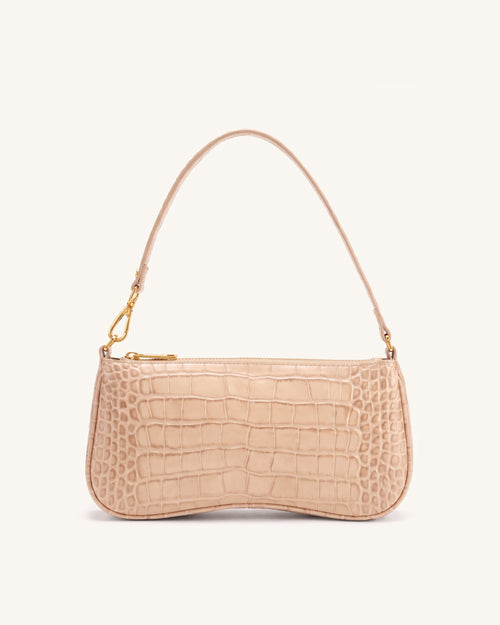 Eva Shoulder Handbag - Beige Brown Croc