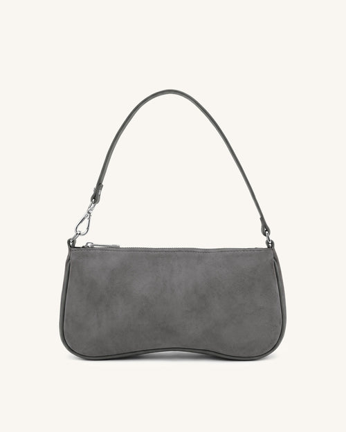 Eva Faux Suede Shoulder Handbag - Charcoal Gray