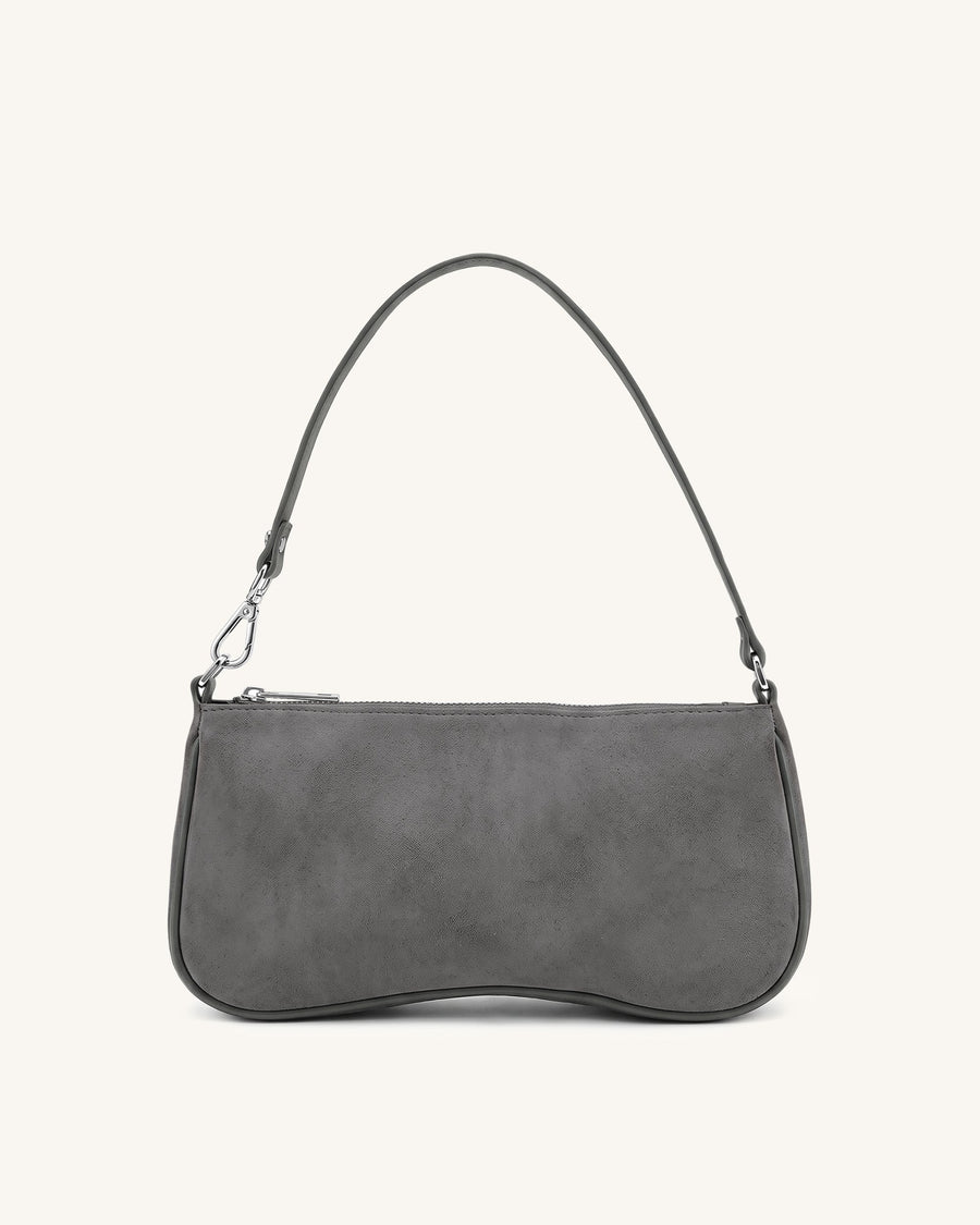 Eva Faux Suede Shoulder Handbag - Charcoal Gray