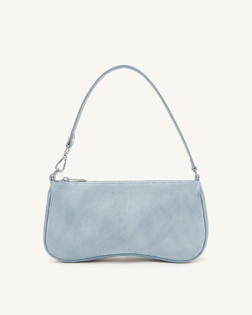 Eva Faux Suede Shoulder Handbag - Sky Blue